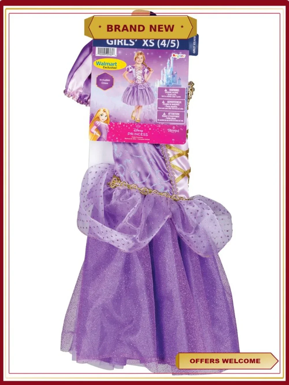 Rapunzel Classic Costume Glitter Dress Puff Sleeves Princess Dress Up